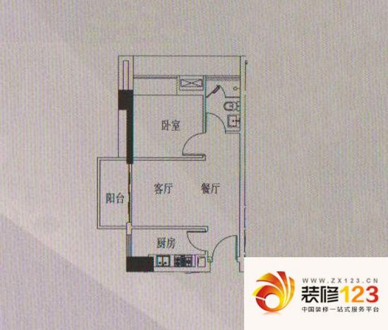 富港东汇城户型图国际宫寓01单元6-13层 1室2厅1卫1厨