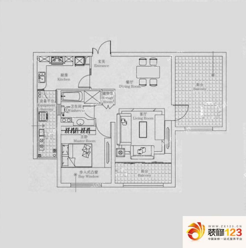 智富名品城一期中环名品公馆户型图  D户型 89-90平米  89平 2室2厅1卫1厨