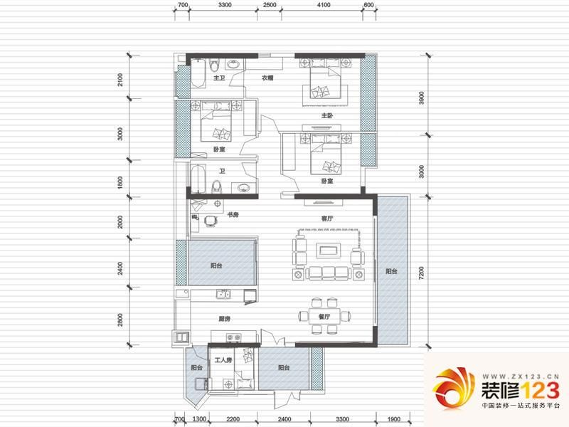 中信水岸城户型图19/20栋j3户型图 5室2厅2卫