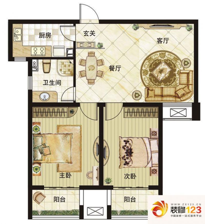 溪湖小镇户型图璞v公馆 F户型 2室2厅1卫1厨