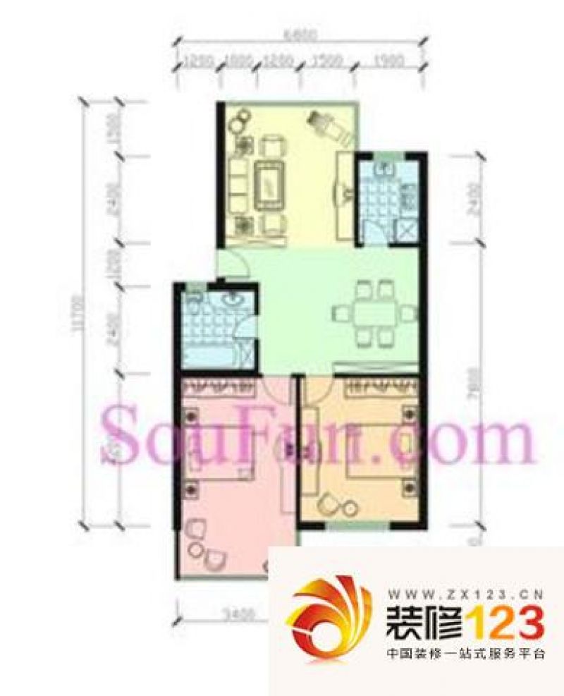 东方苑雅阁户型图2室2厅1卫1厨