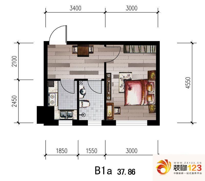 中安美寓户型图小高层Ba1户型图 1室1厅1卫