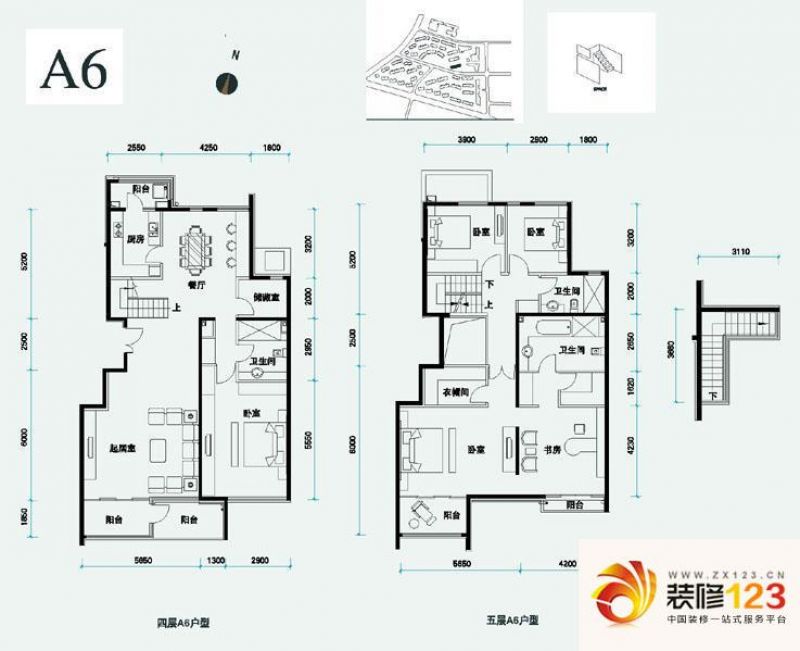 北辰香麓户型图a6户型 5室2厅3卫1厨