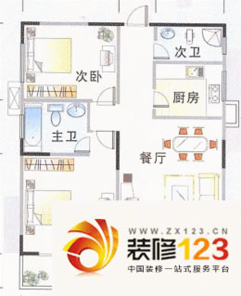 香格里拉花园户型图户型图 2室2厅2卫1厨