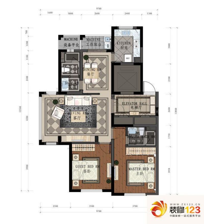 润地华庭户型图d户型 2室2厅2卫1厨