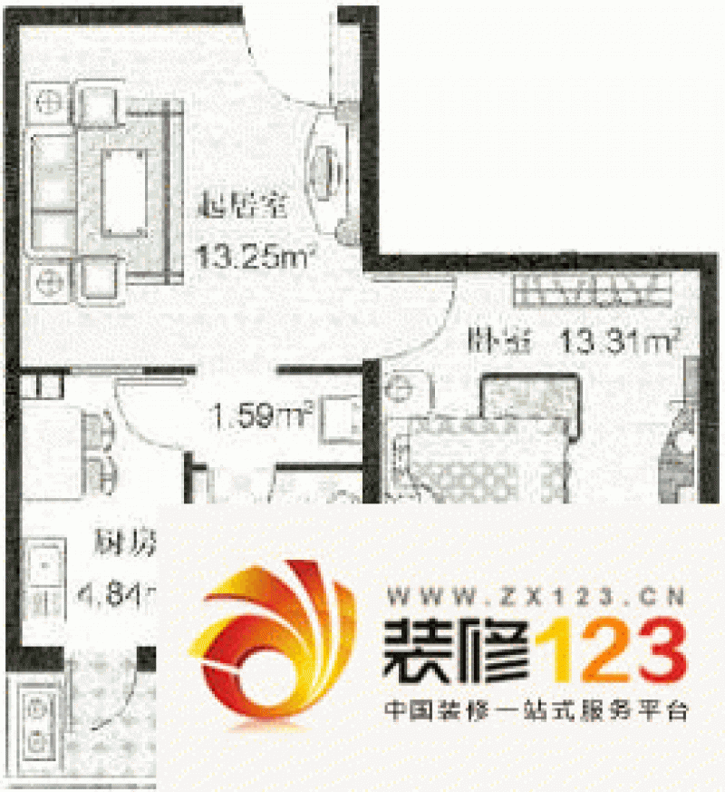 中泽雅园户型图d户型 1室1厅1卫1厨