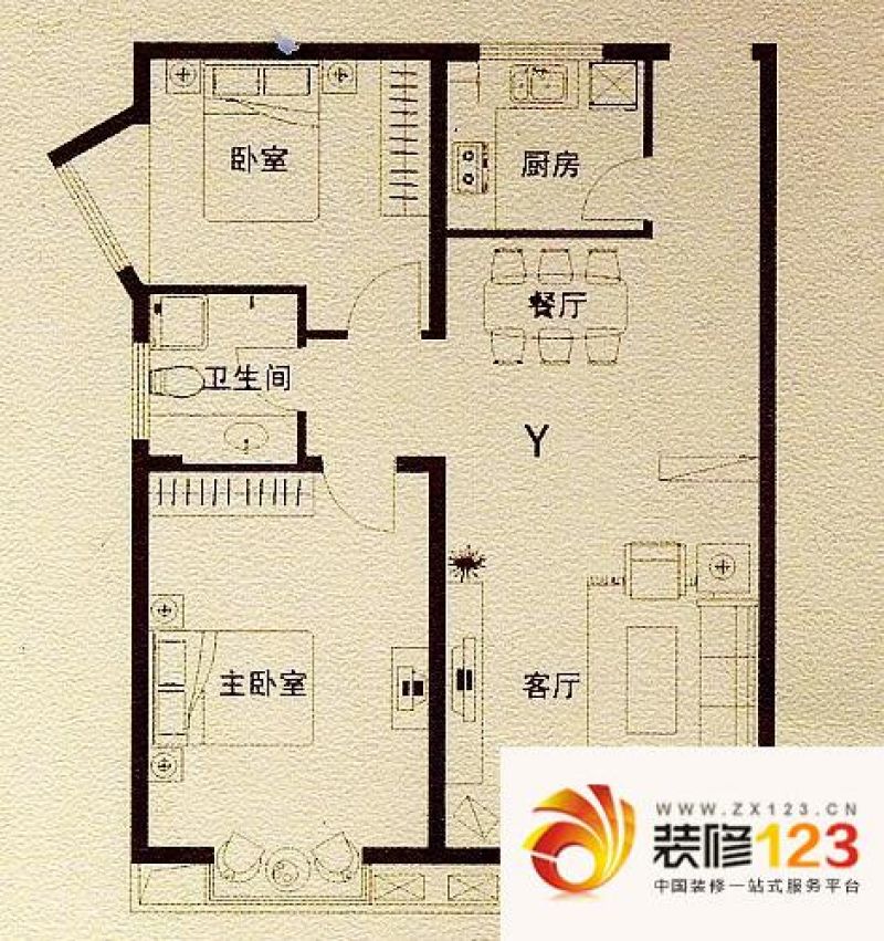 明发滨江新城户型图三期y户型图 2室2厅1卫