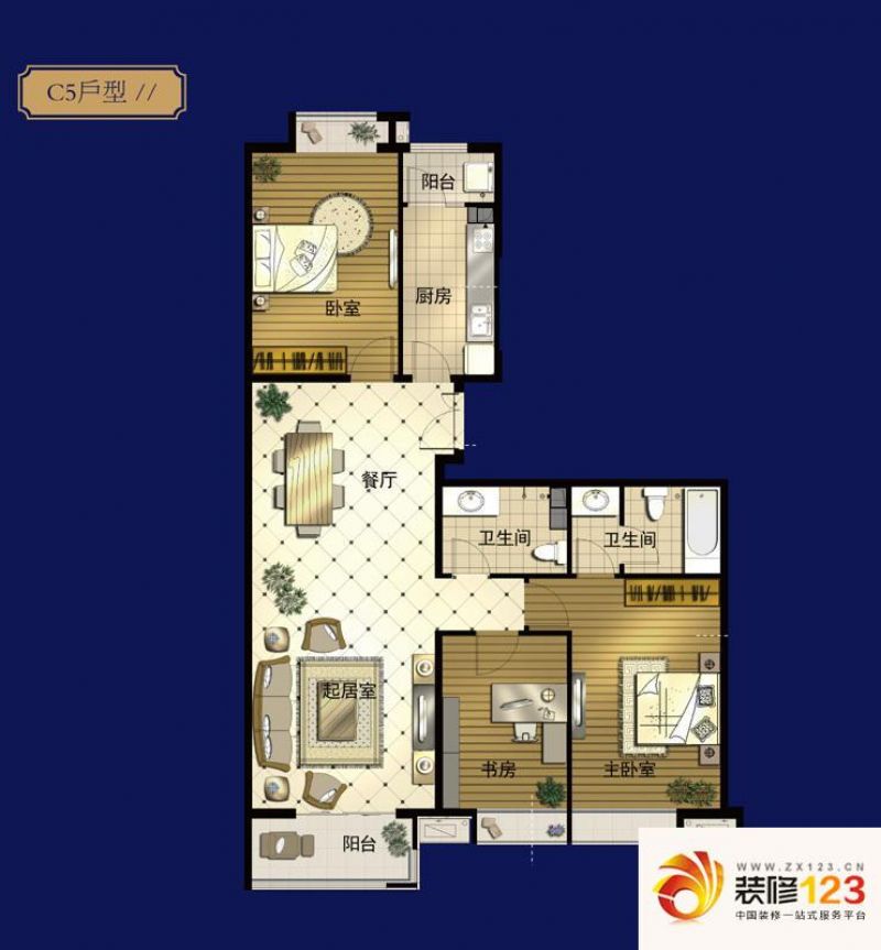 中建府前观邸户型图c5户型图 3室2厅2卫1厨