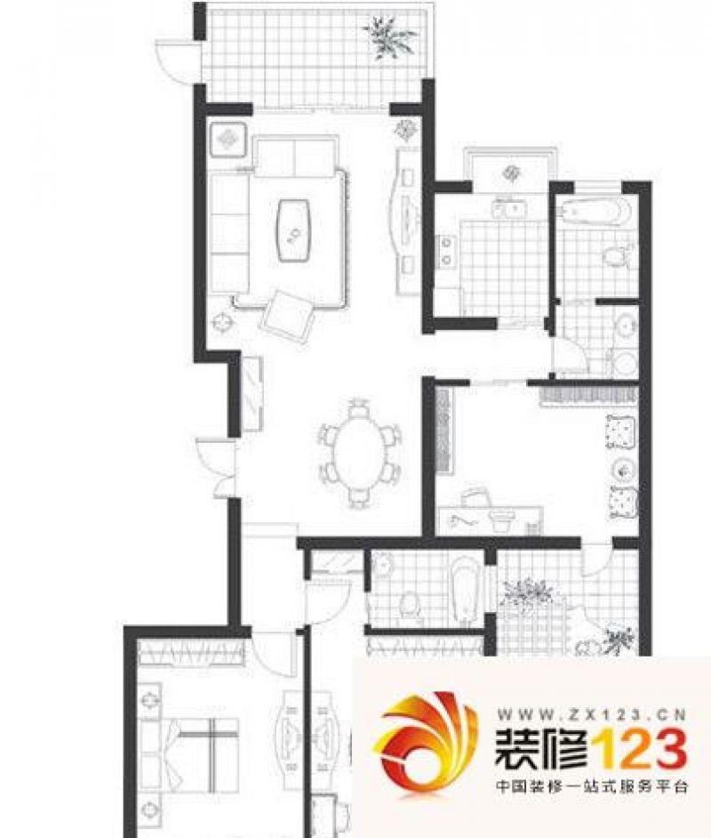 嘉兴中央花园中央花园户型图户型图3室2厅2卫 3室2厅2