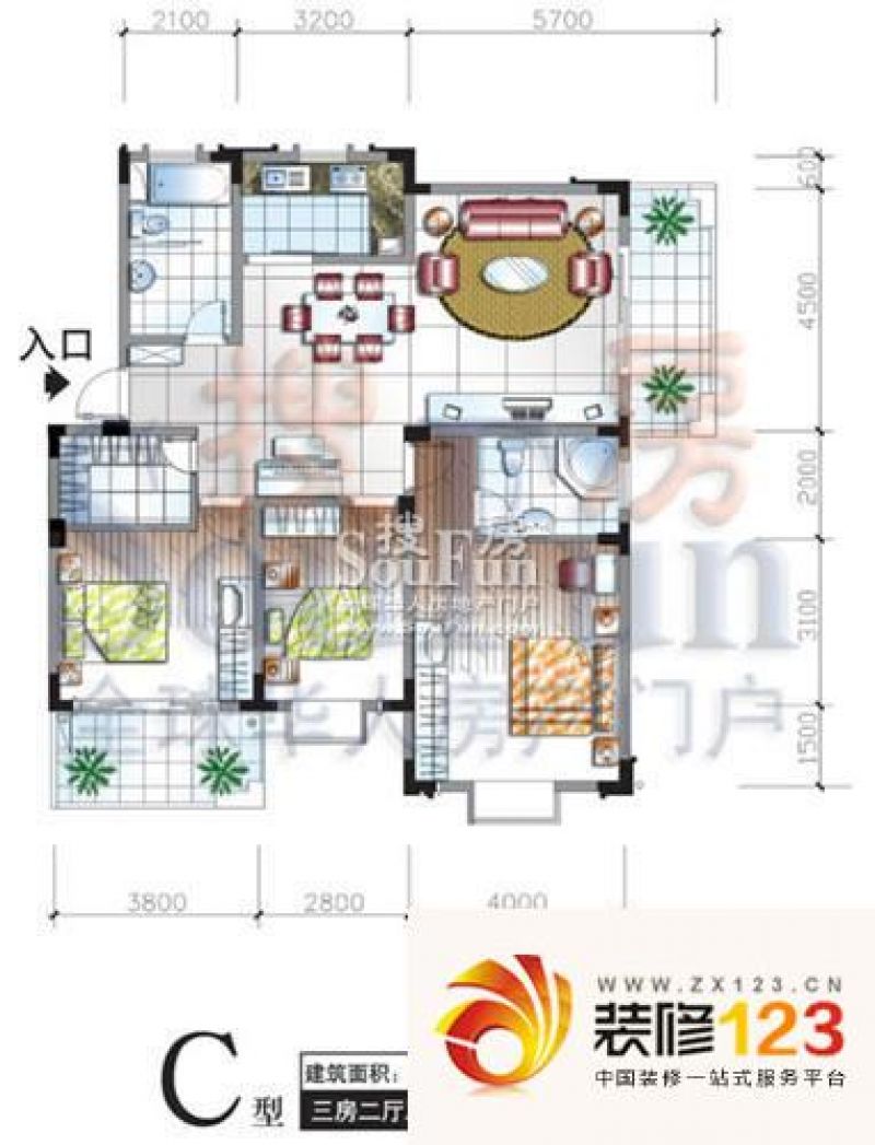 南郡明珠户型图20060221-c户型 3室2厅2卫