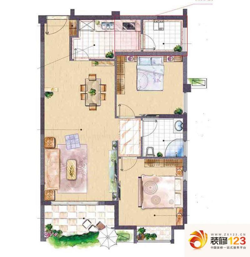 中骏四季阳光户型图a户型 2室2厅1卫1厨