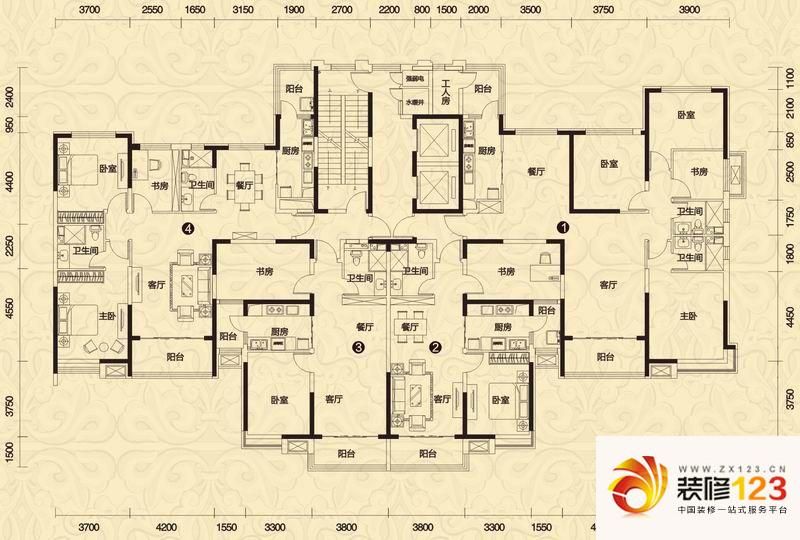 恒大御景户型图1/2号楼高层1单元户型图 4室2厅2卫