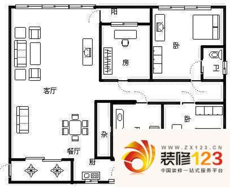 高升安置小区户型图3室2厅 户型图 3室2厅2卫1厨