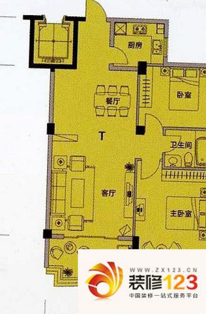 明发滨江新城户型图三期t户型图 2室2厅1卫