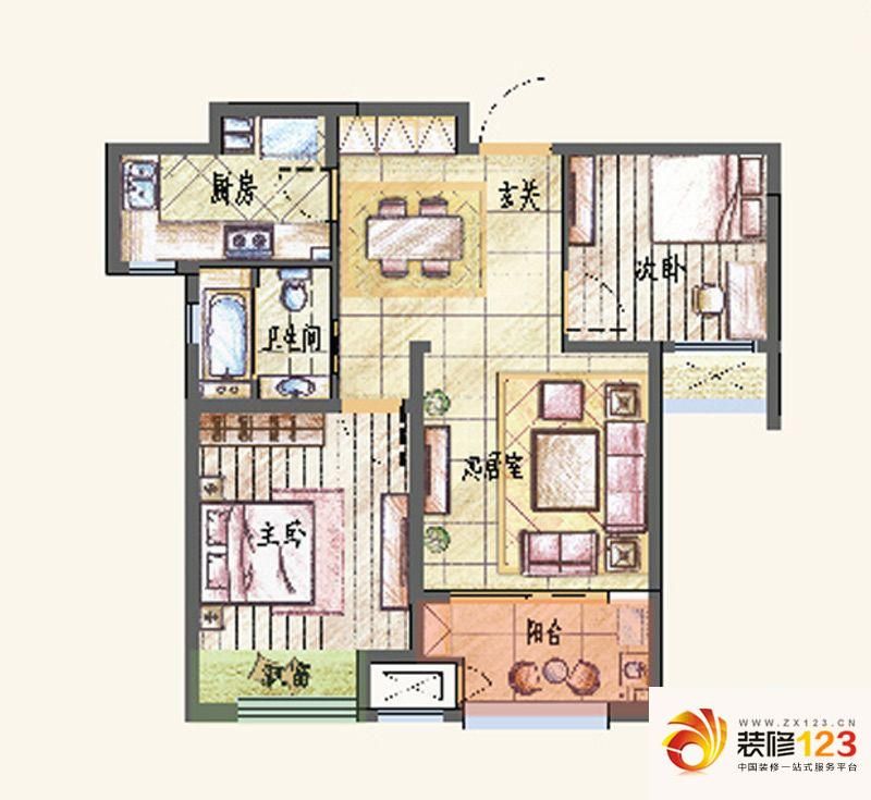 新城香溢紫郡户型图A户型 2室2厅1卫1厨