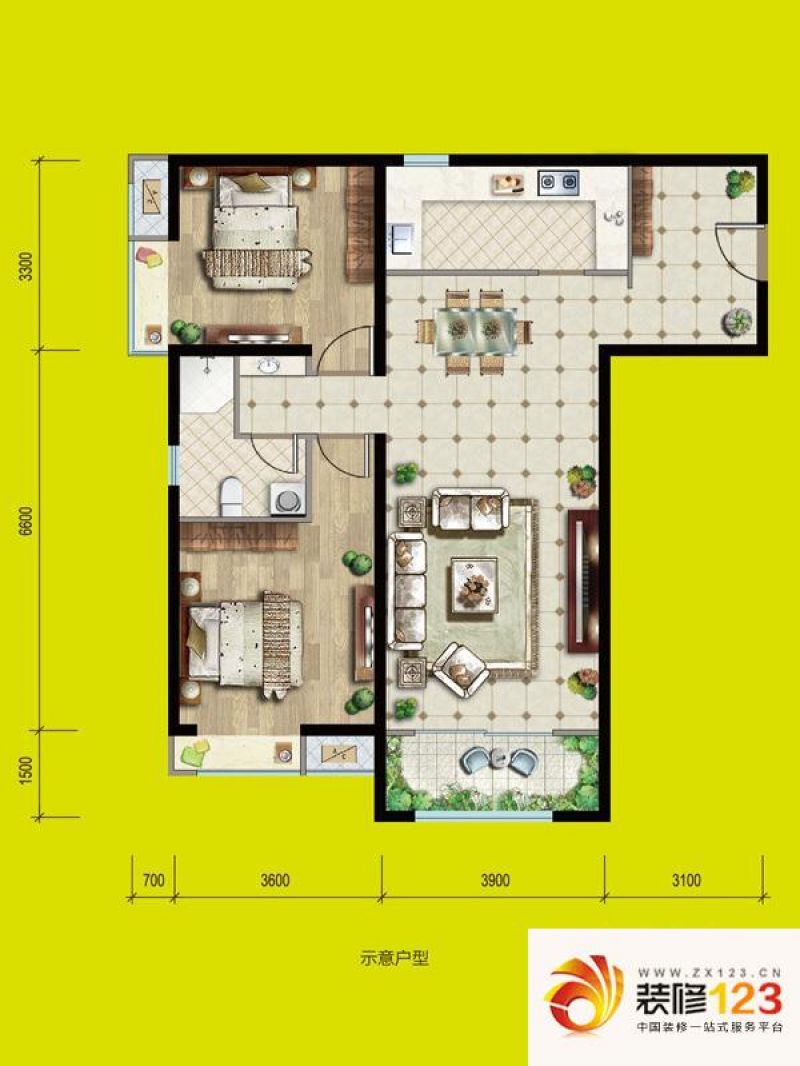 金隅翡丽爱公馆户型图b4户型 2室2厅1卫1厨