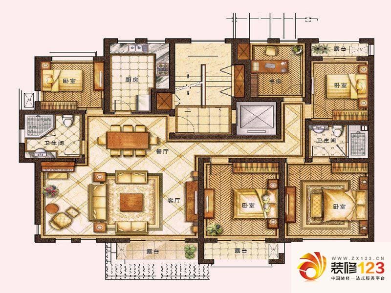 玫瑰庭院户型图洋房户型图 5室2厅1卫2厨