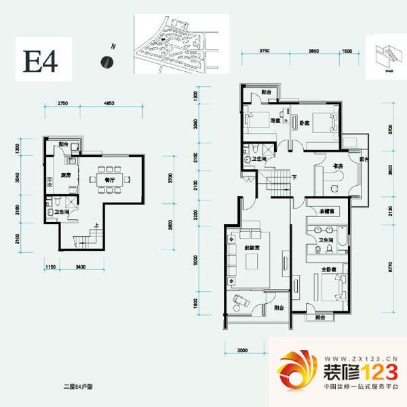 北辰香麓户型图e4户型 4室2厅3卫1厨