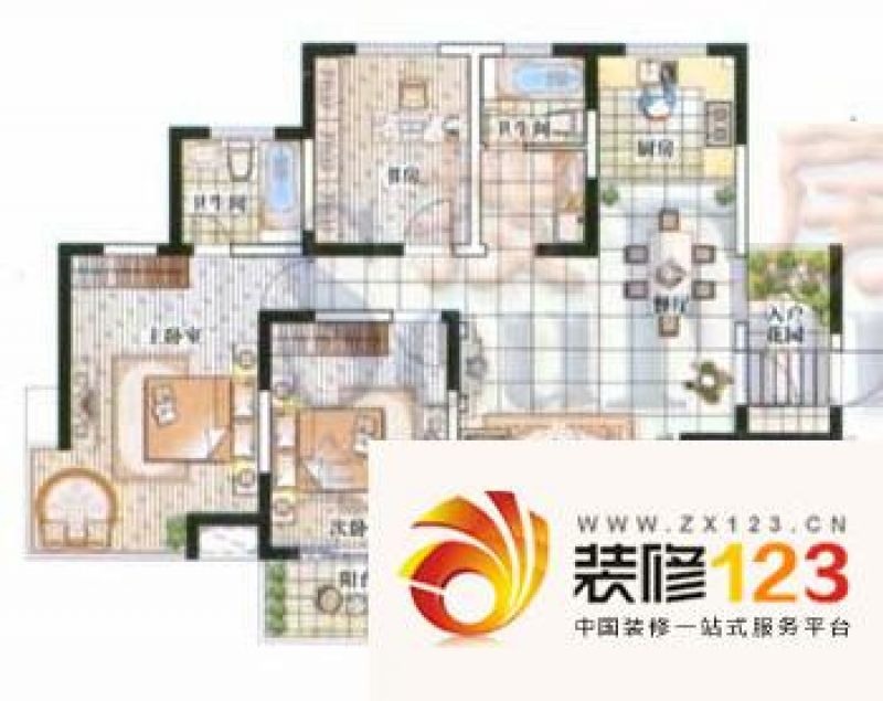 滨江明珠城户型图2期棋域C 3室2厅2卫1厨