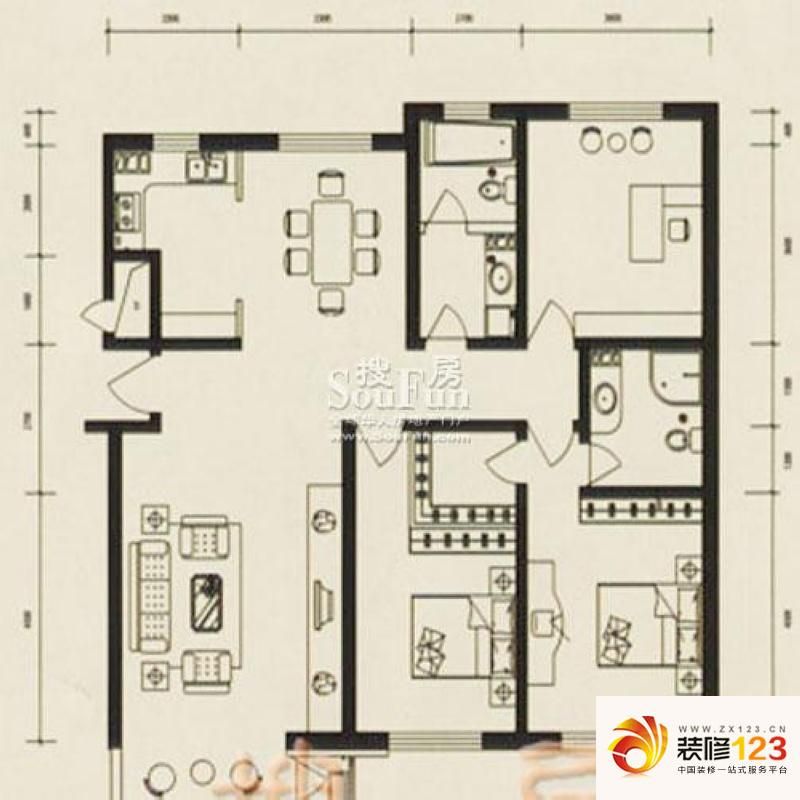 首府国际公馆户型图e户型标准层 2室2厅2卫1厨