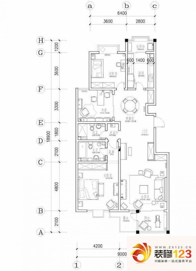 玫瑰御园户型图户型图 3室2厅2卫1厨