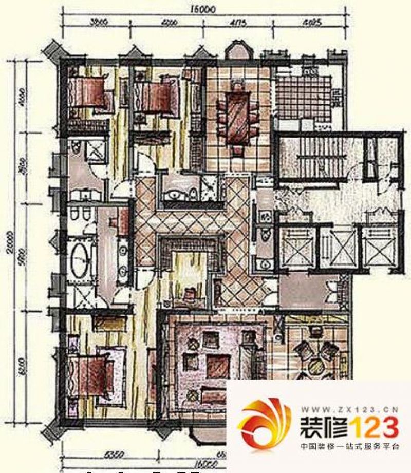 钓鱼台七号院户型图a3户型 3室2厅4卫1厨