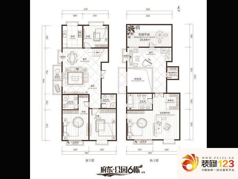 府东公园6栋户型图c座01跃层-01户型 5室3厅3卫1厨