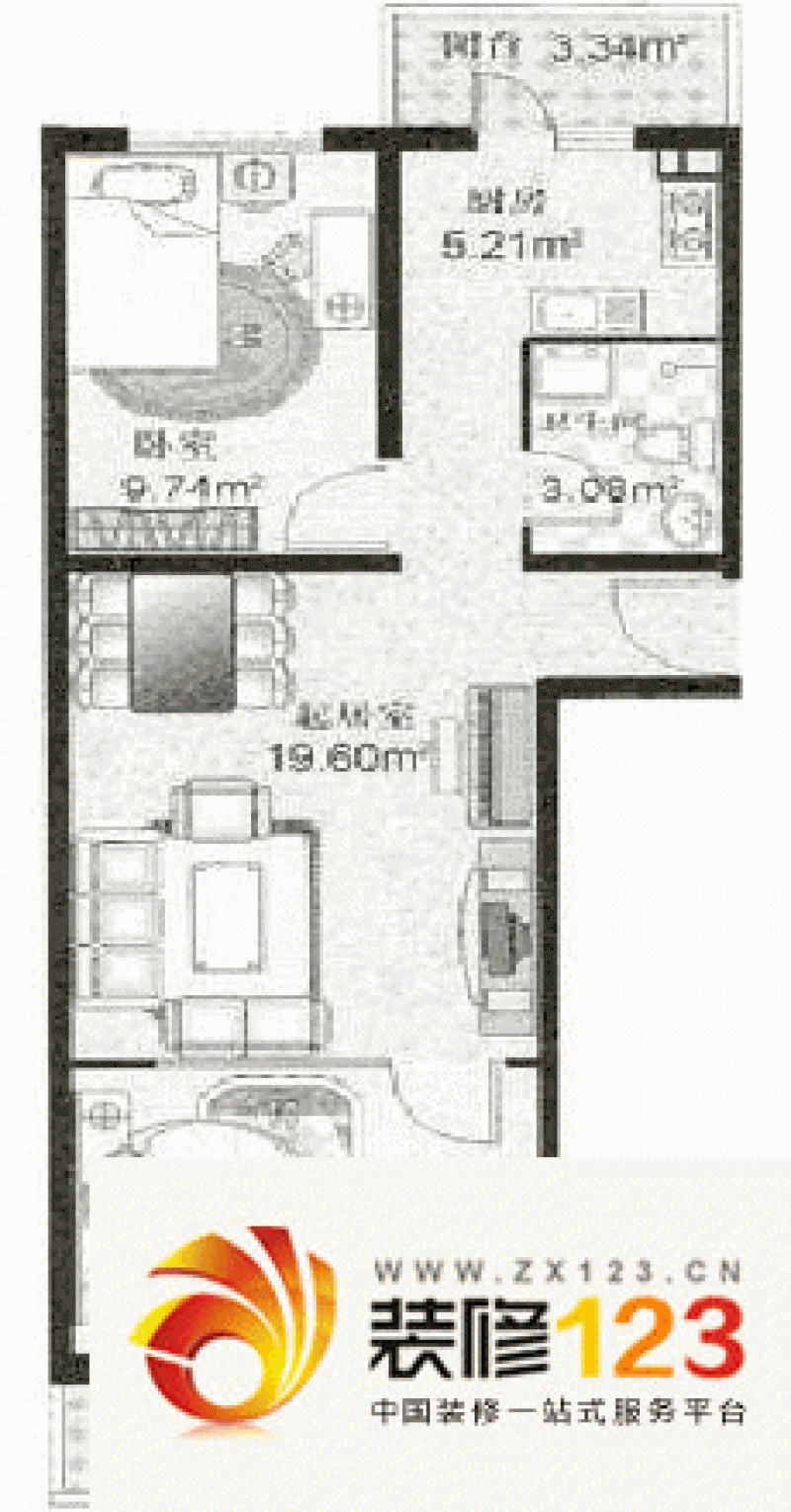 中泽雅园户型图c户型 2室2厅1卫1厨