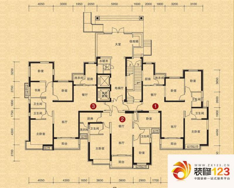 沈阳恒大江湾户型图13,15号楼二单元一层平面示