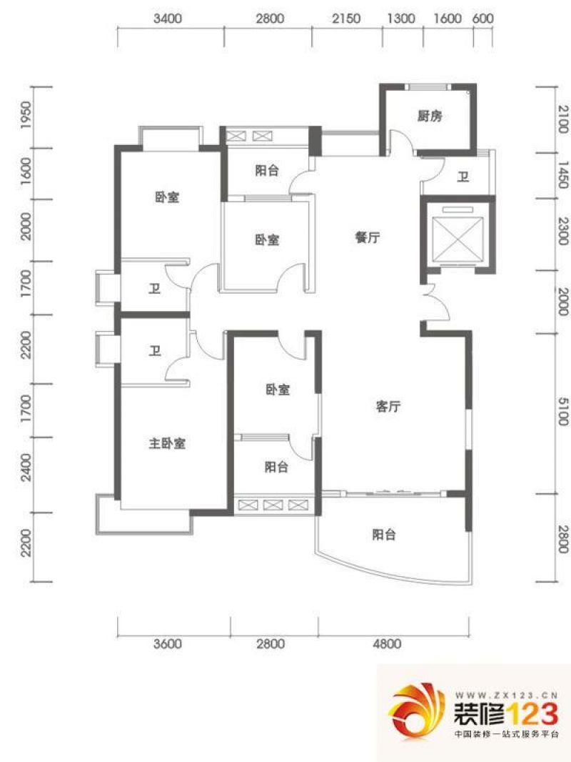 联泰香域尚城户型图14#楼d3户型 4室2厅3卫1厨