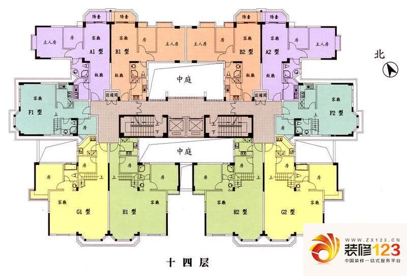 汇景台户型图复式单位平面示意图(十四层)