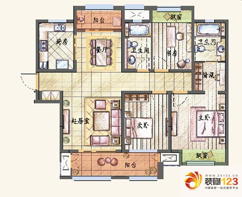 新城香溢紫郡户型图g户型 3室2厅2卫1厨