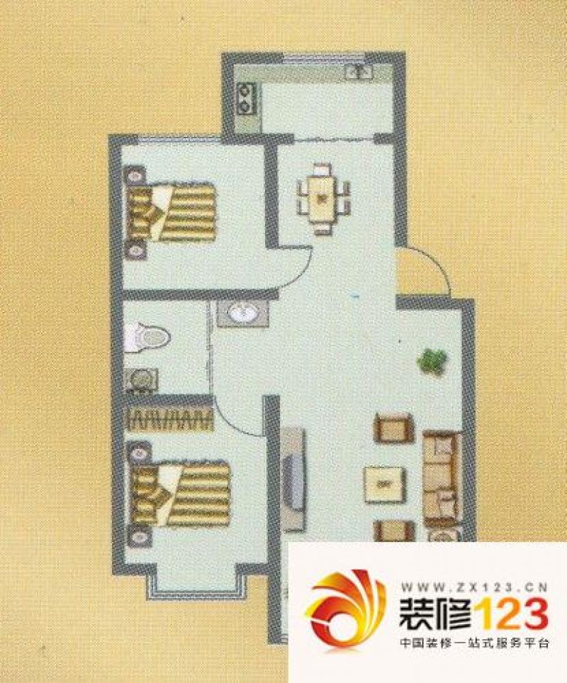 荣和城二期户型图c户型 2室2厅1卫1厨