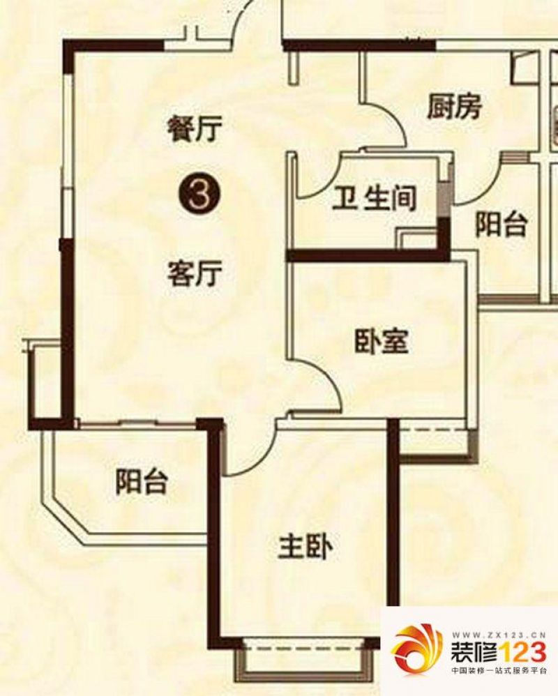 恒大绿洲户型图12#标准层1号户型 3室2厅2卫