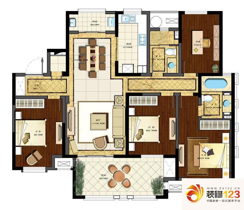 新城金郡户型图i户型 4室2厅2卫1厨