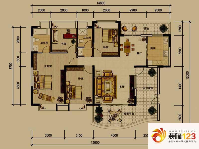 惠州东方威尼斯东方威尼斯户型图a8栋01-04户型 1室2厅1卫1厨图片大全