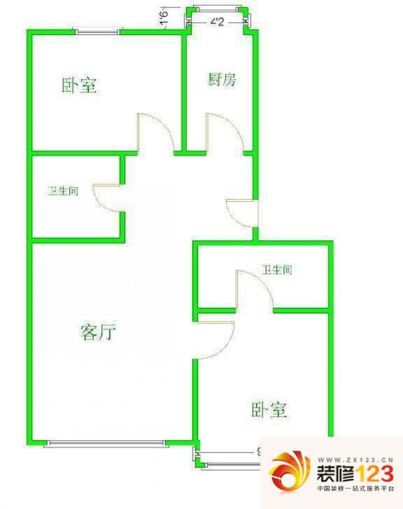 天元小区户型图户型图 2室1厅2卫1厨