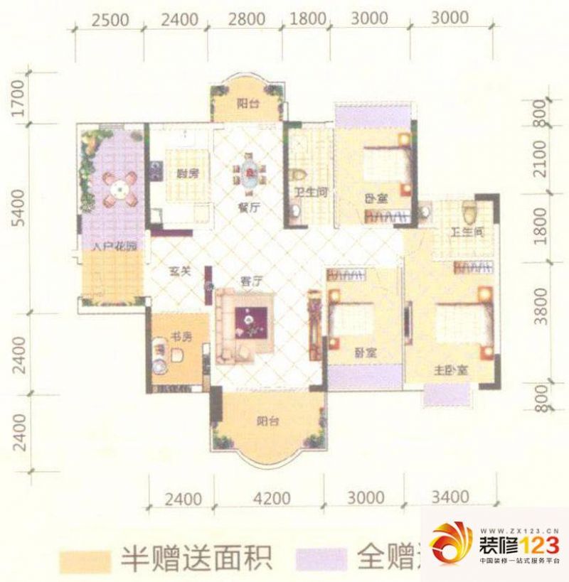 华轩三期桃花源户型图G户型 4室2厅2卫1厨