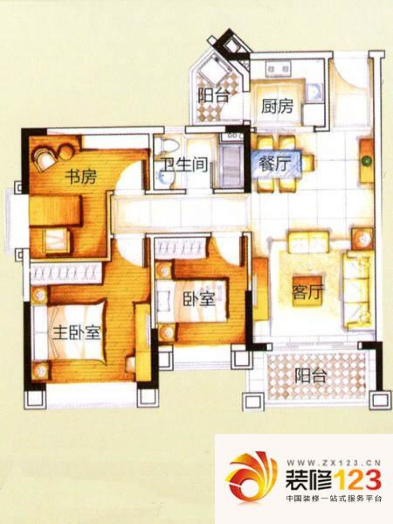 锦绣新天地舒适三房户型户型图