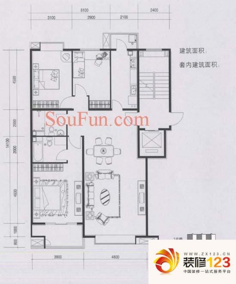 颐慧佳园户型图c4户型 3室2厅2卫1厨