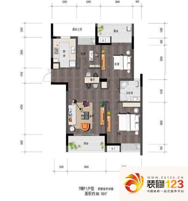 上东臻品户型图3室 户型图 3室2厅1卫1厨