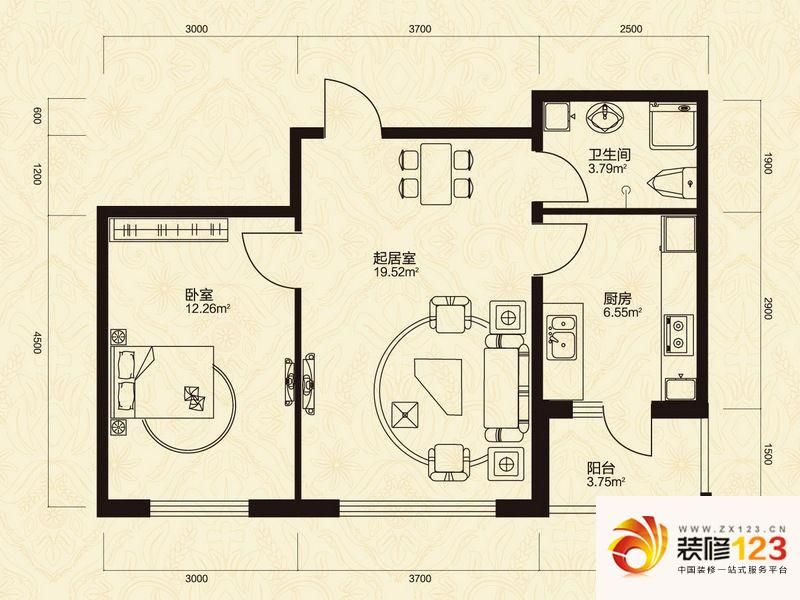 珠江帝景户型图b户型 1室1厅1卫1厨