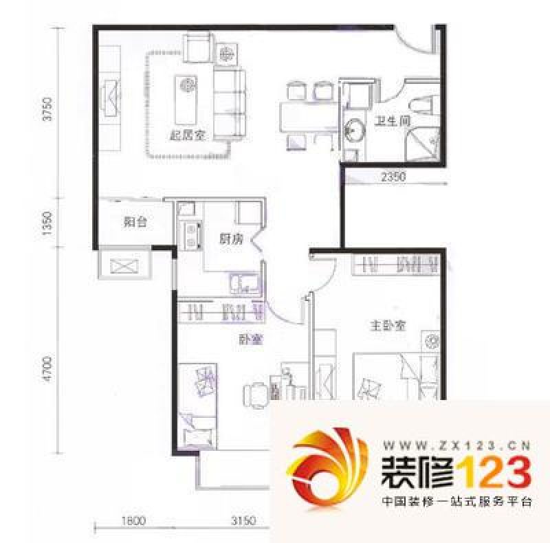 庄维花园一期户型图户型图 2室1厅1卫1厨