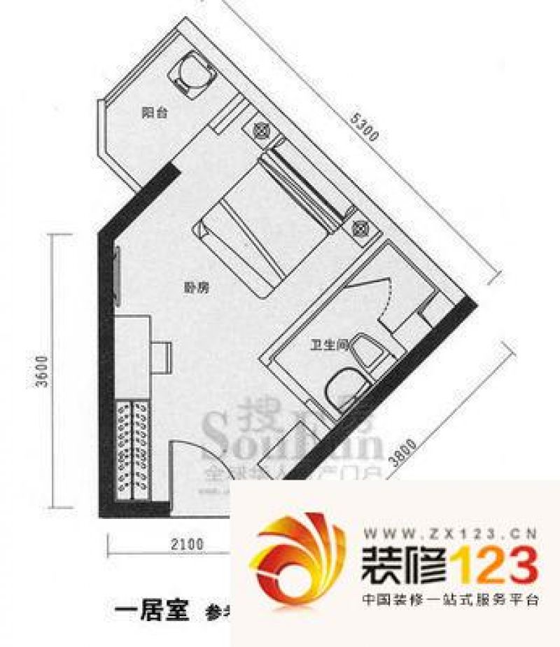 正弘数码公寓 1室 户型图