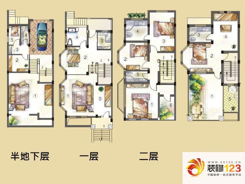 凯美艾溪湖户型图联排别墅c户型 4室3厅4卫1厨