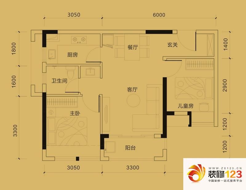 万科城华府二期户型图二期铂寓68平户型 2室2厅1卫1厨