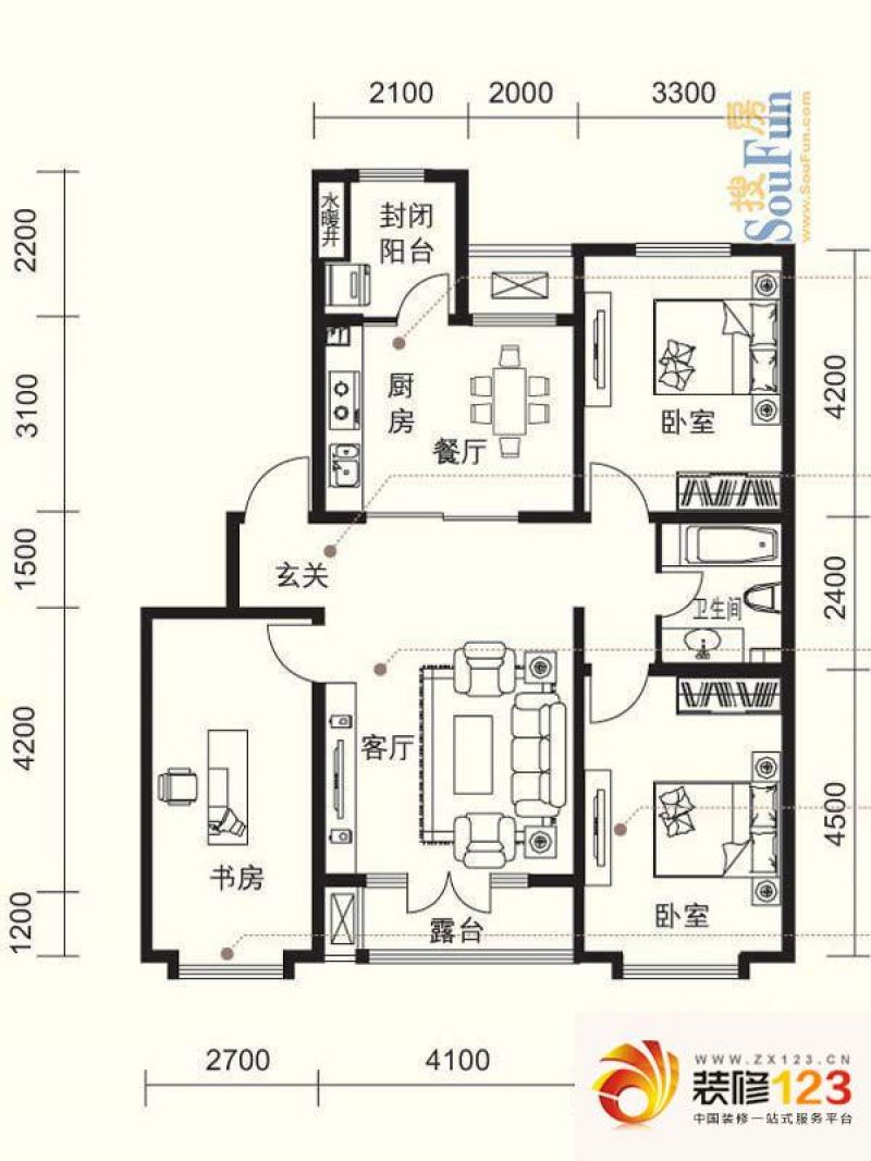 星辰花园户型图三室两厅一卫3 3室2厅1卫1厨