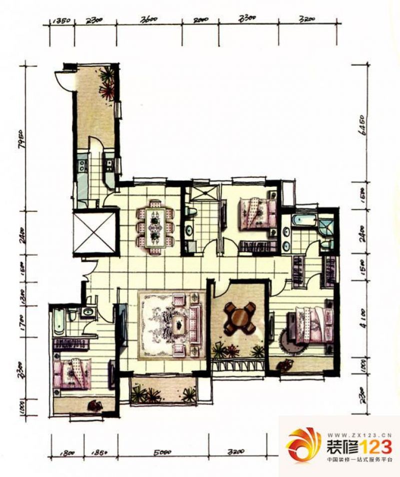 唐城壹零壹户型图c户型 4室2厅3卫1厨