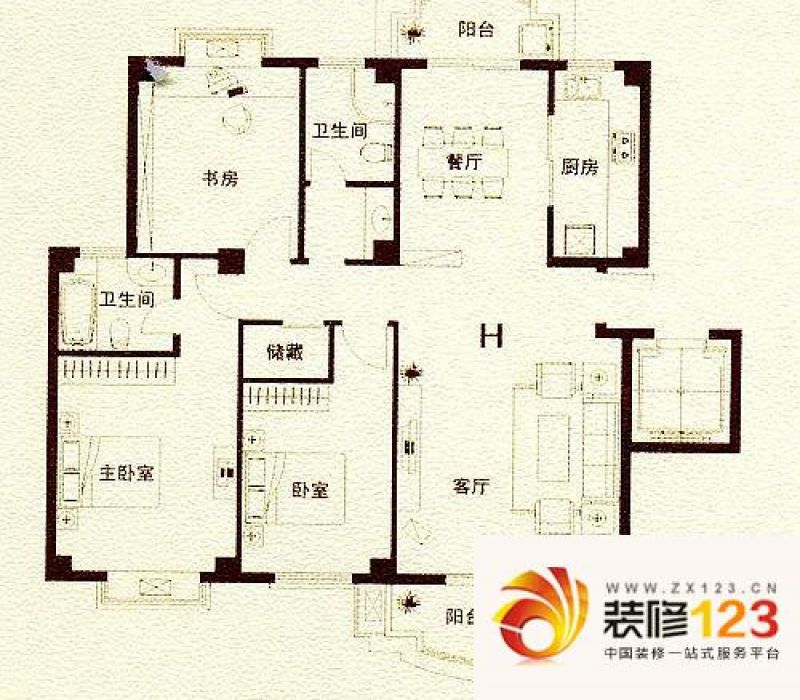 明发滨江新城户型图三期h户型图 3室2厅2卫