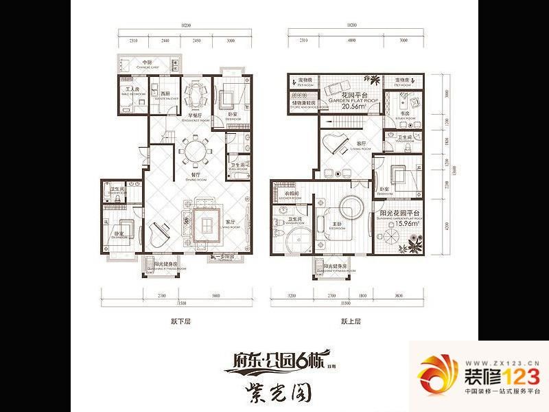 府东公园6栋户型图e座02跃层-01户型 5室4厅4卫